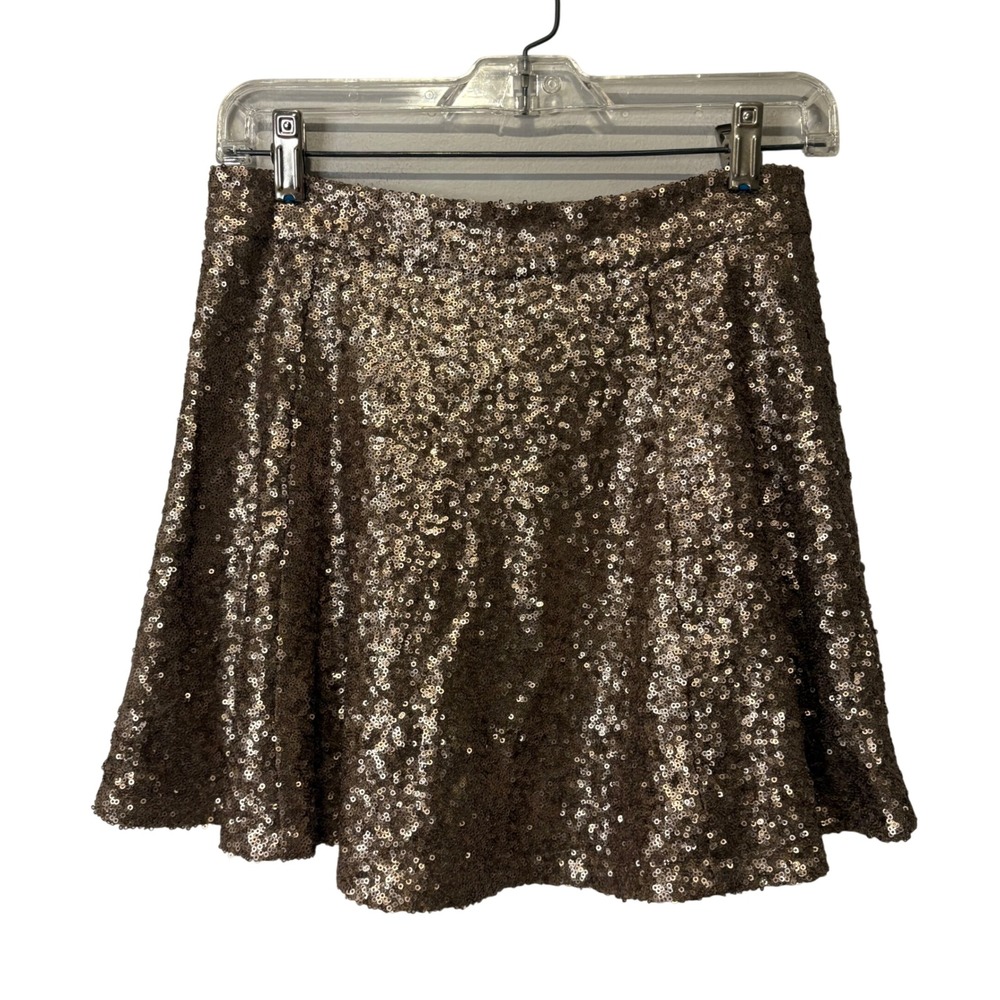 Tobi Sequin Skater Skirt Women M Gold Champagne Glam Mini Y2K Shiny Party Disco